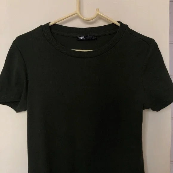 Zara Olive Green Ribbed Bodycon Dress - Picture 3 of 7